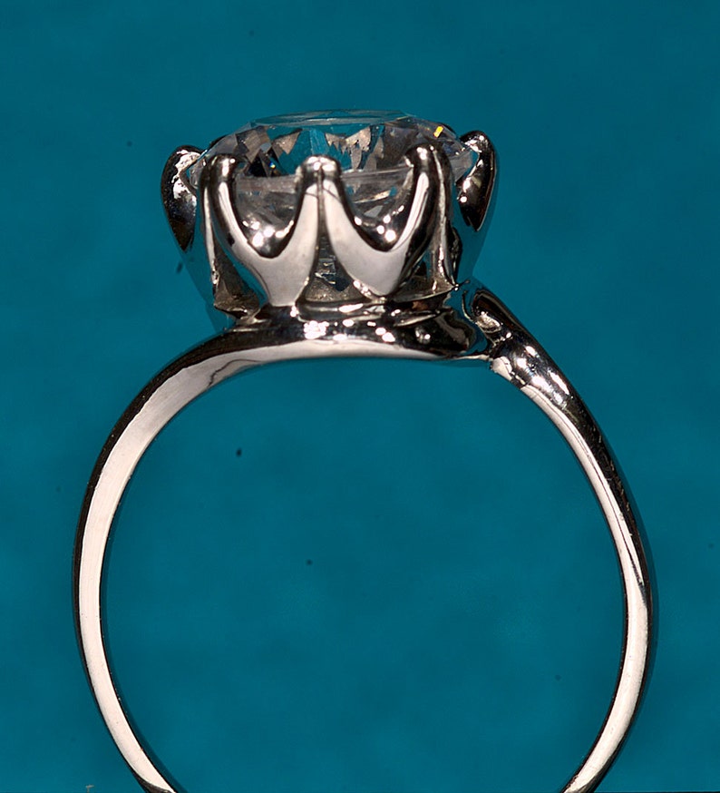 Art Deco White Gold Engagement Ring - Edwardian 18K Filigree Bow Orange  Blossom Natural White Sapphire Solitaire - Vintage Wedding Jewelry